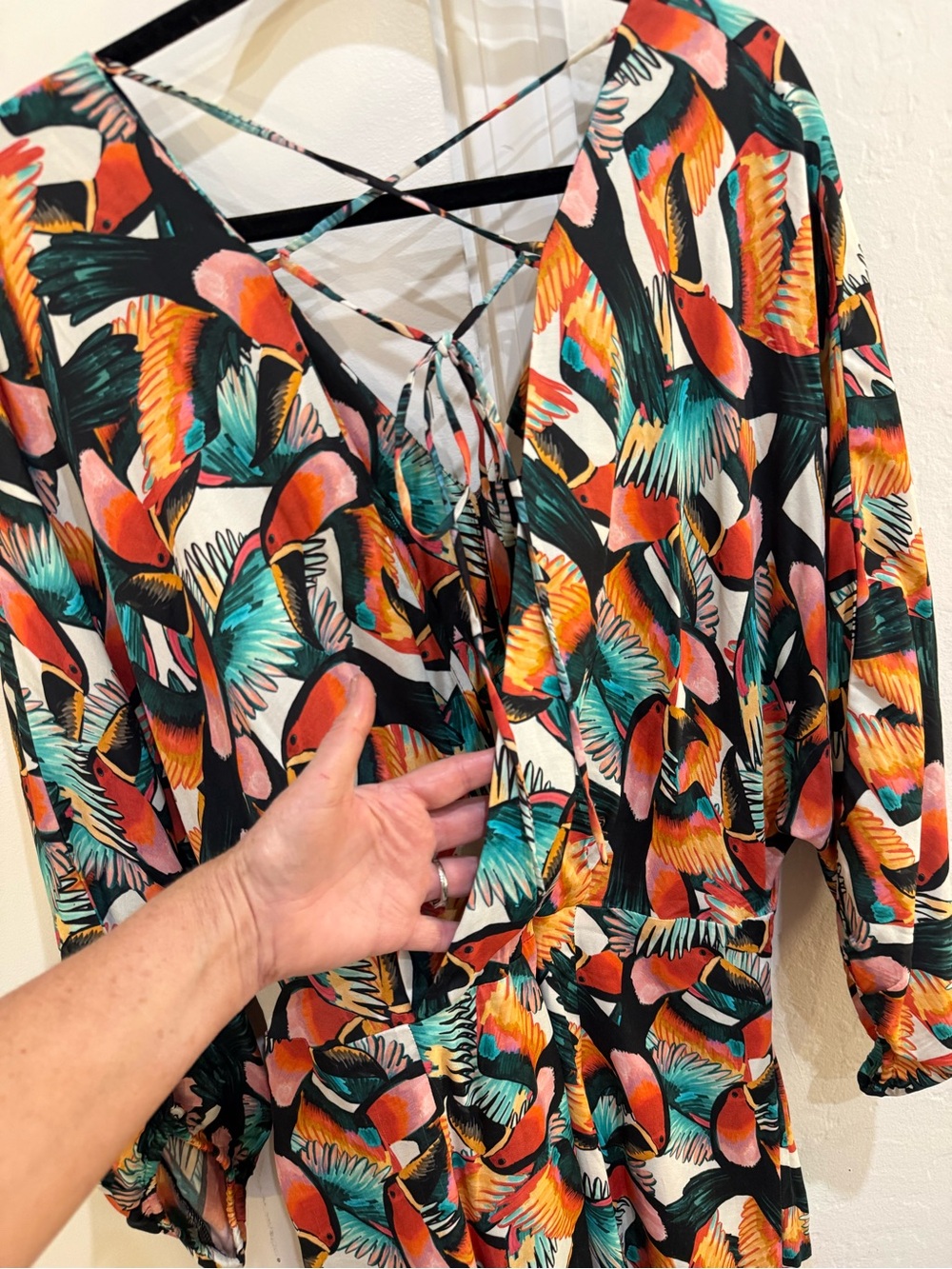 Tropical Multi-Color V-Neck Mini Dress - Picture 6 of 7